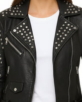 Women’s Black Studded Leather Biker Jacket